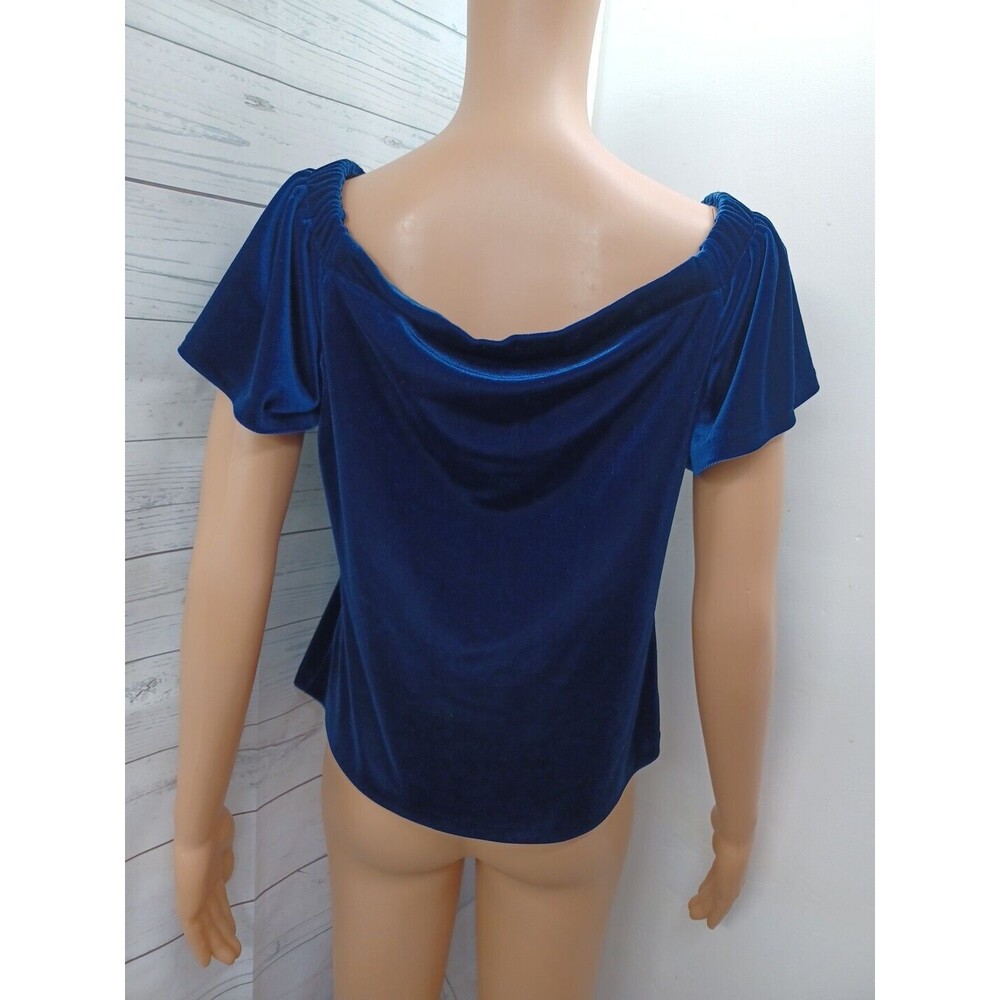 White House Black Market Blue Velvet Velour Short Sleeve Top XS - Picture 5 of 10